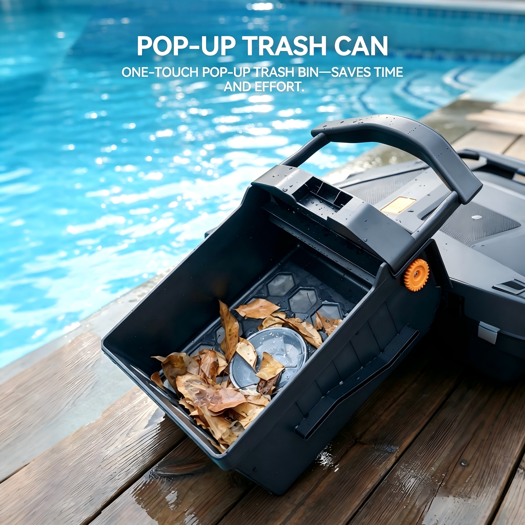 MANTA M1 pool cleaner one-touch pop-up debris bin