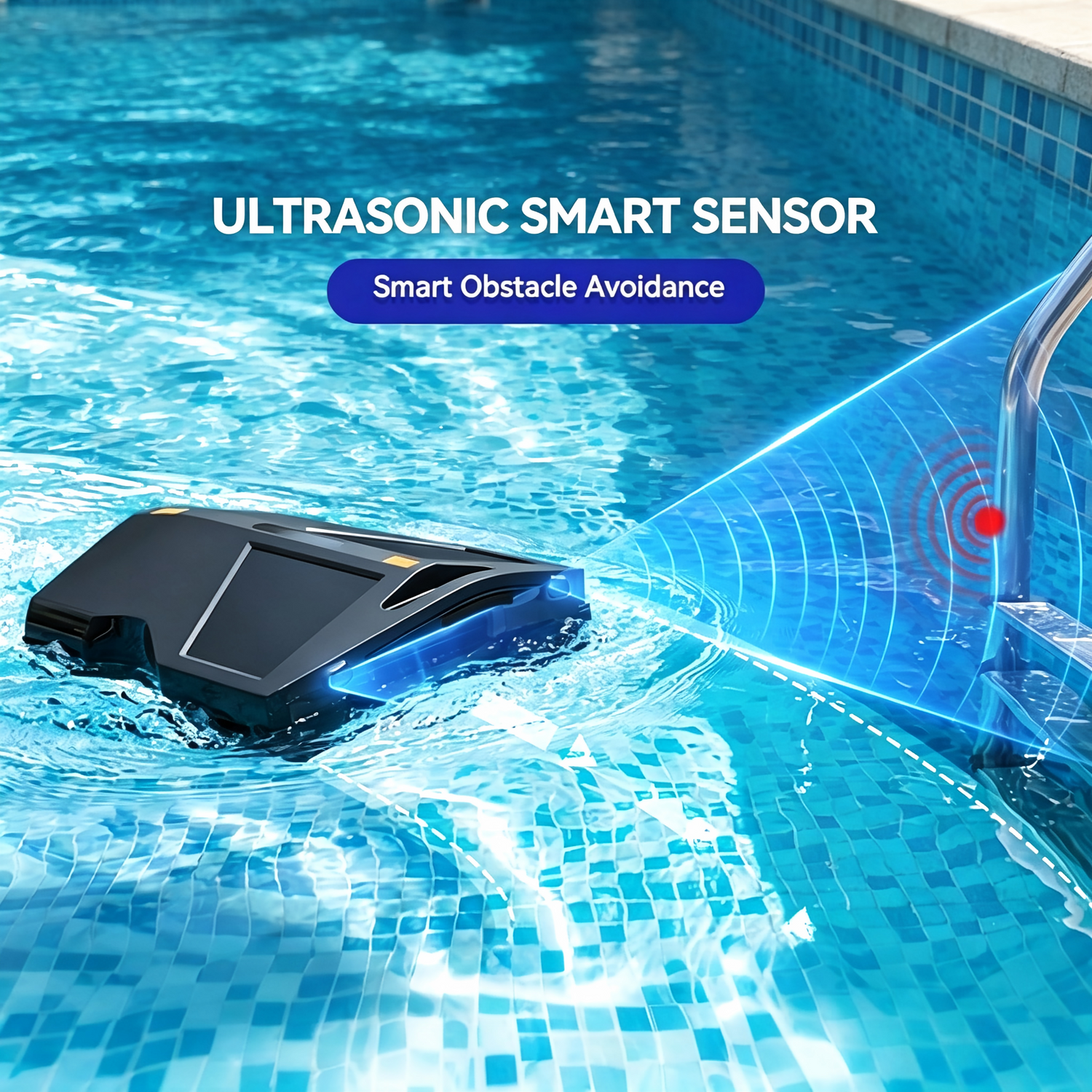 MANTA M1 solar pool robot with ultrasonic obstacle sensor