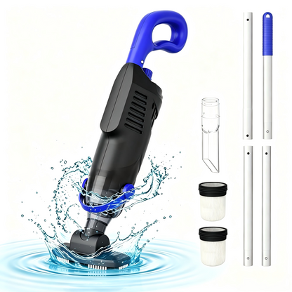 Black pool cleaner set with extension poles and filter cartridges