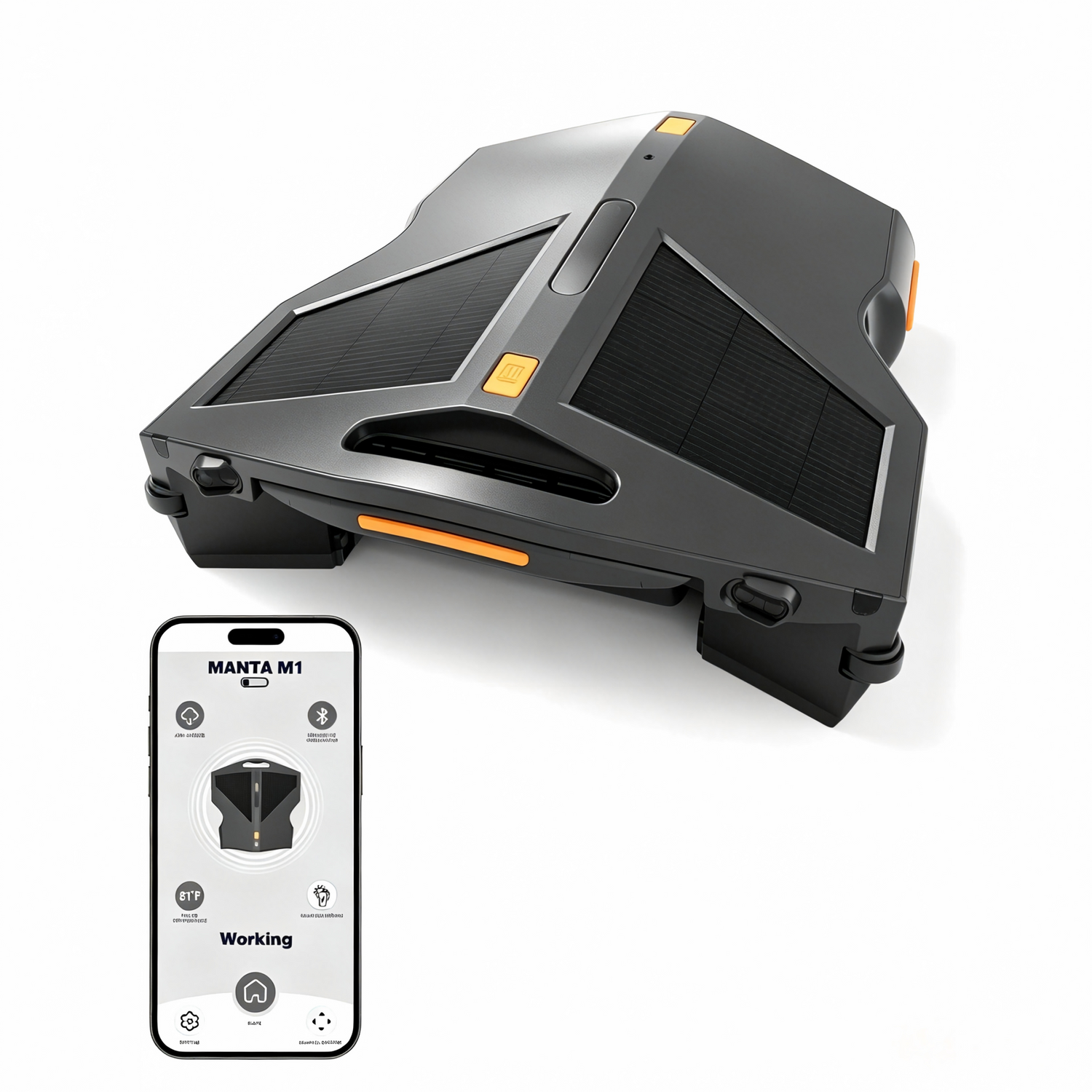 Black MANTA M1 pool cleaning robot with smart APP
