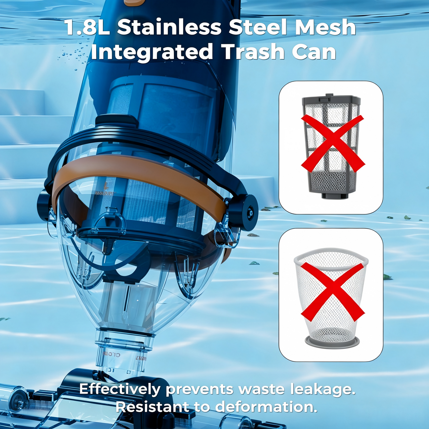 1.8L stainless steel mesh filter tank structure display